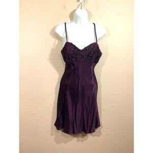Vintage Womens Sequin Satin Mini Slip Dress S Purple 90s Goth Grunge Party Hoco